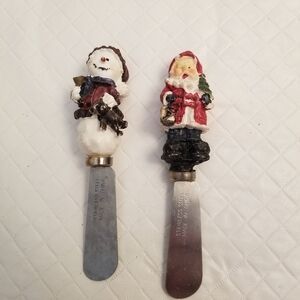 Vtg 2 Christmas Stainless Spreaders  Santa, Snowman